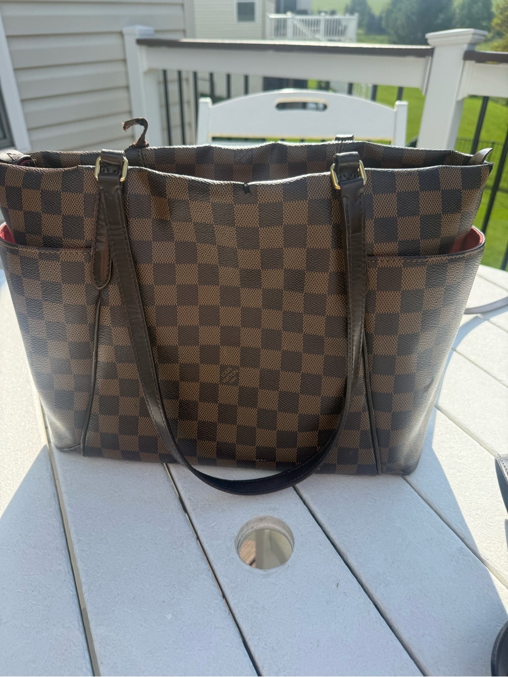 Brown Checkered Tote Handbag